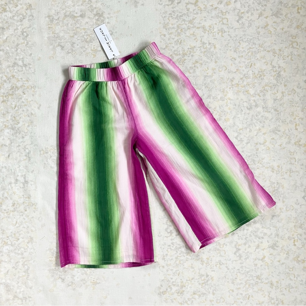 NWT Janie and Jack Girls Size 4 Striped Wide Leg Lined Pants Pink Green White